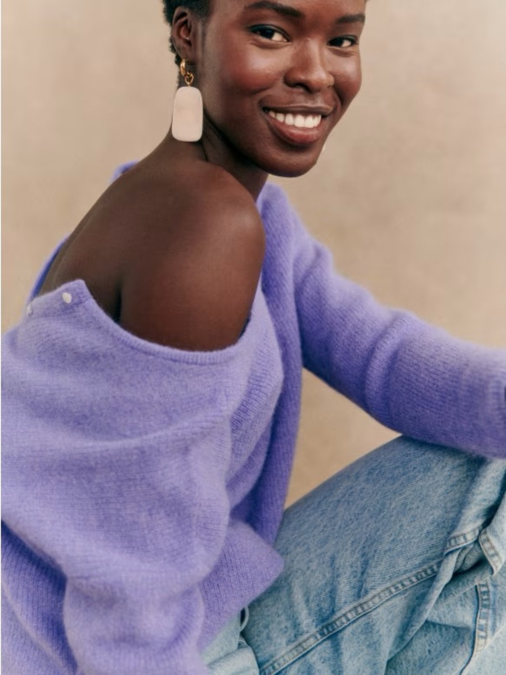 Sezane Off-the-Shoulder Lavender Knit Sweater